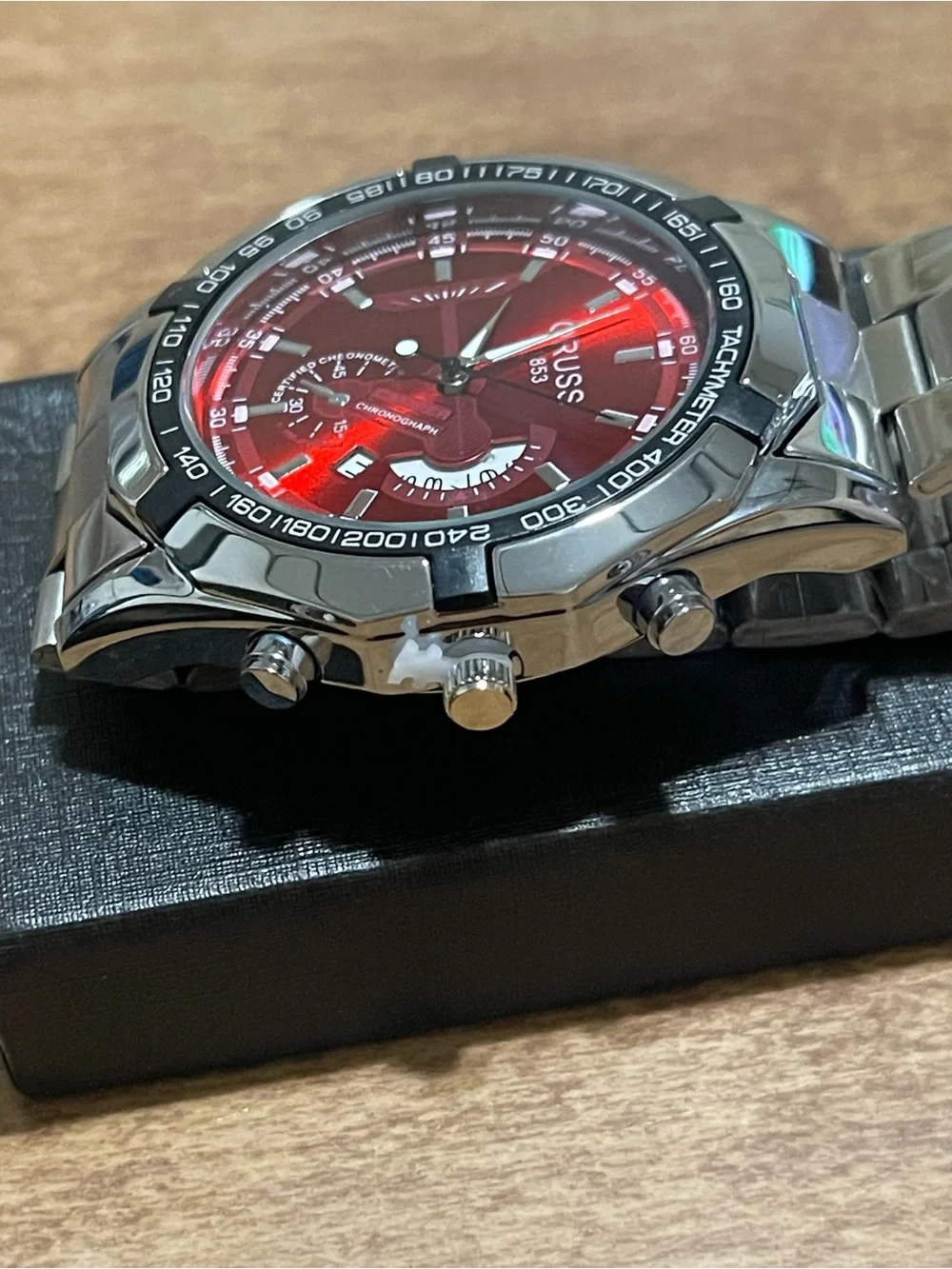 ORUSS Men's watch, authentic new model, large dial, calendar function, Red dial